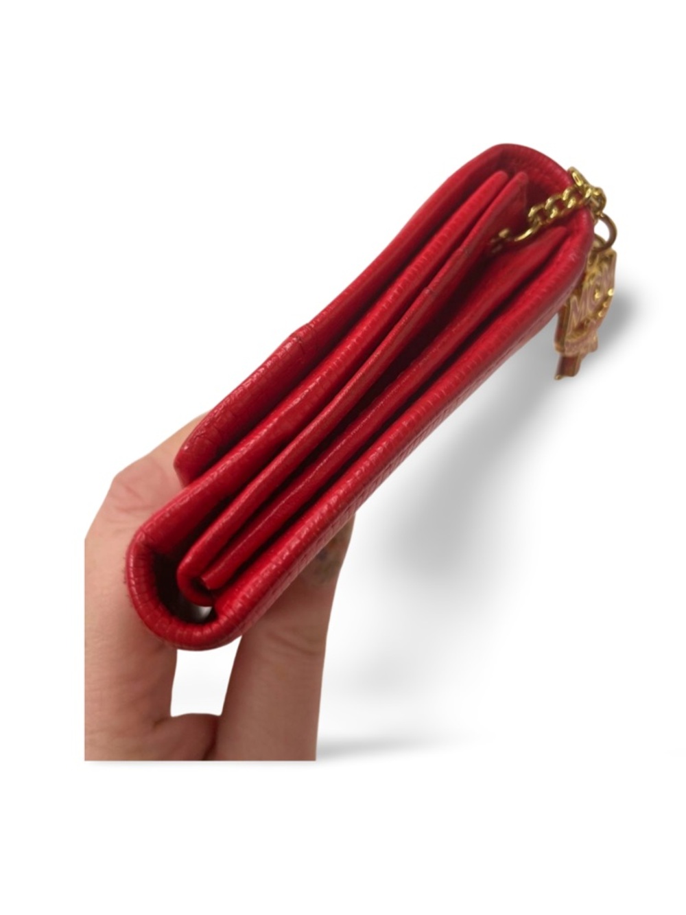 MCM Red Leather Long Wallet Gold Hardware Logo Charm Continental Wallet - Picture 9 of 15